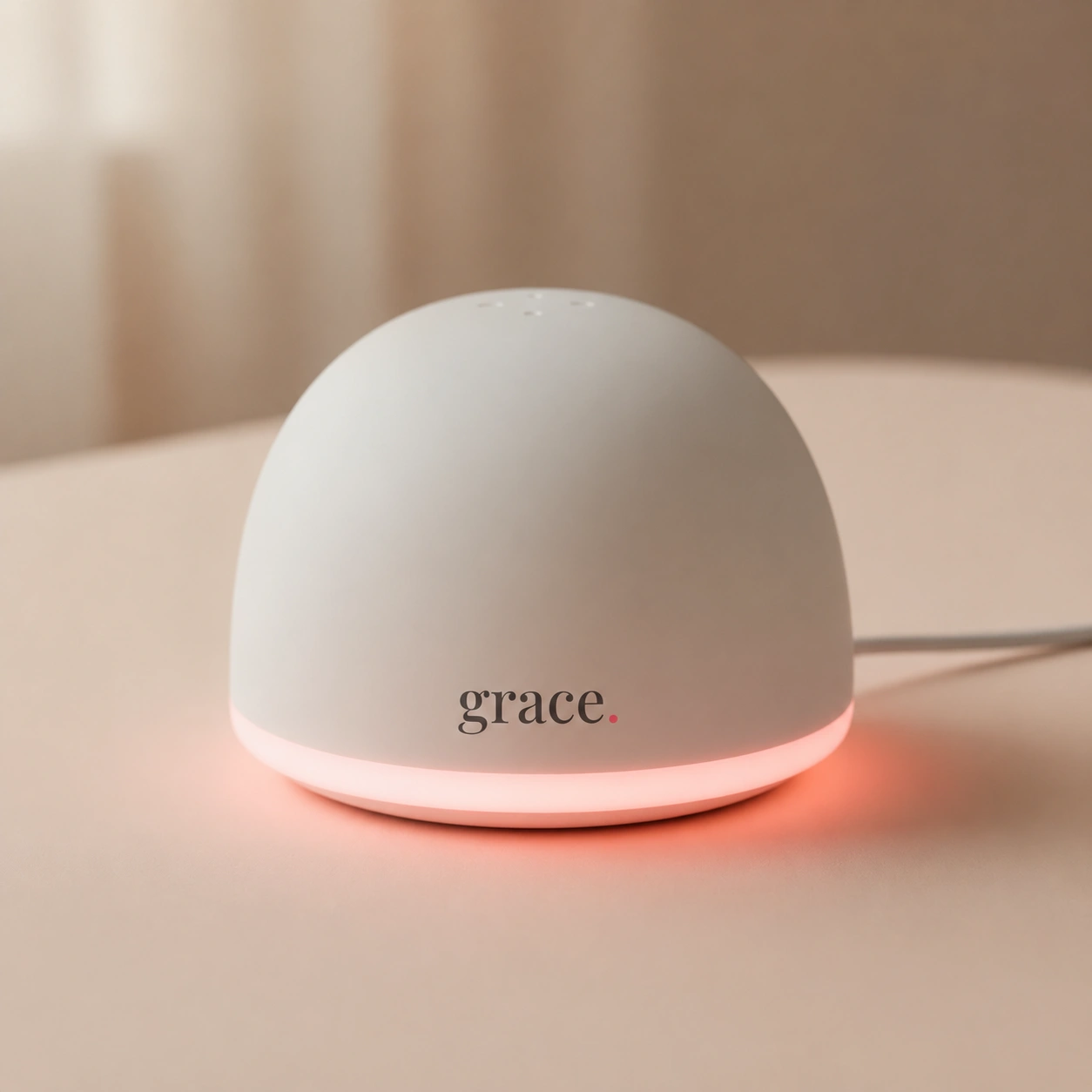 grace hub — soft white dome with warm pink halo light