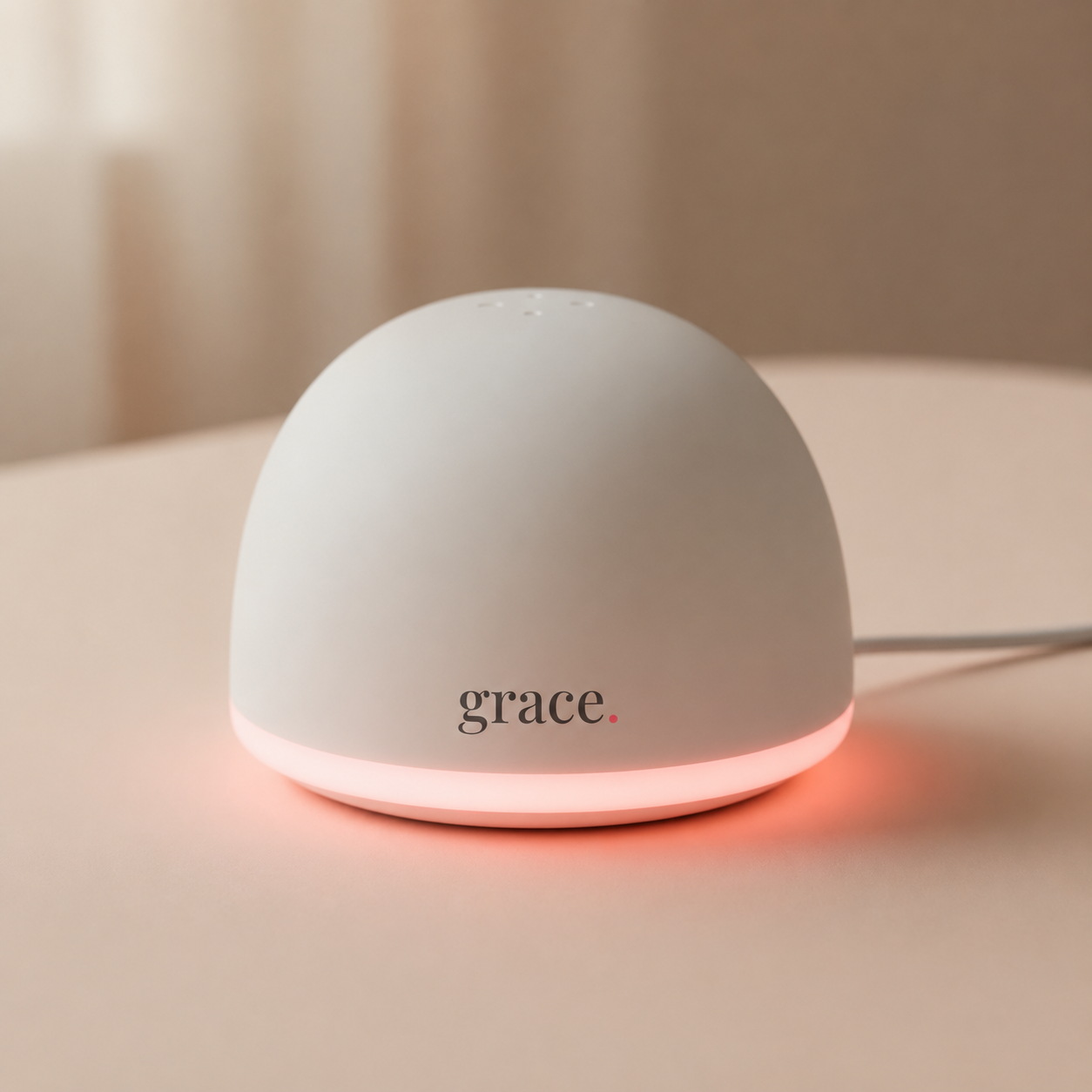 grace hub — soft white dome with warm pink halo light