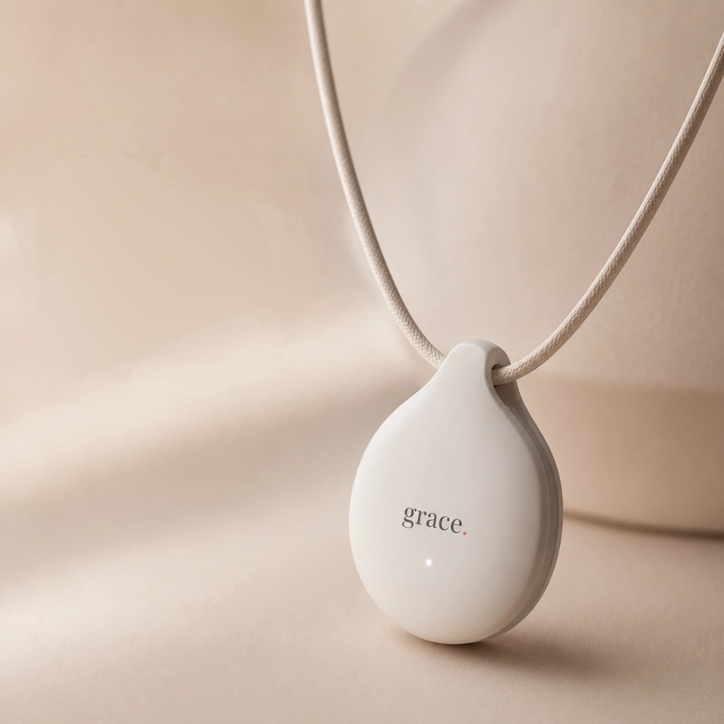sprig — grace Bluetooth safety pendant on a cord with discreet white glow
